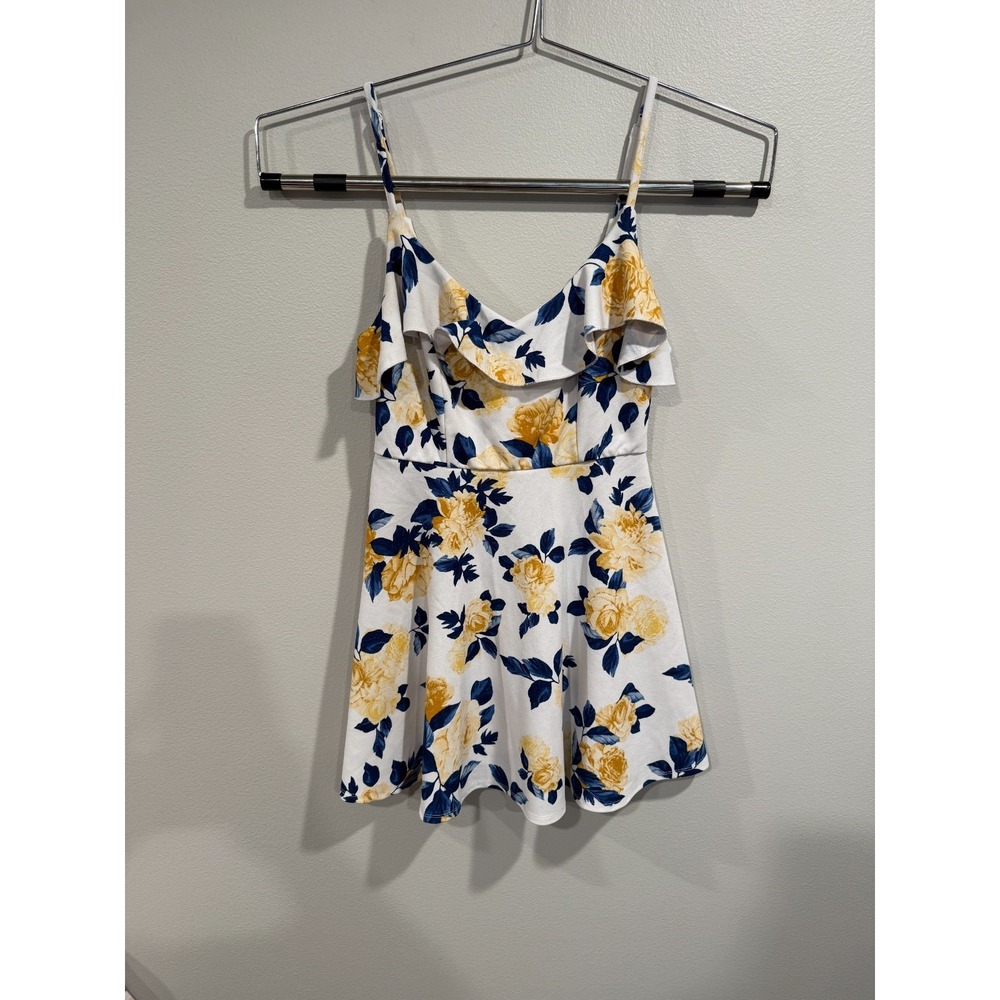 Trixxi Fit & Flare Mini Dress Women's M White Yellow Floral Sleeveless Stretch